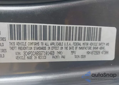 2016 Dodge Journey Se from USA, damaged, VIN 3C4PDCAB5GT101469